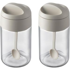 Sugar and Salt Container Set,Glass spice jars with Spoon,8.5 oz Sugar Bowl,for Kitchen Counter Keeping Sugar,Salts,Spice,Sauce