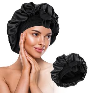 Silk Bonnet for Sleeping Women, Adjustable Satin Hair Bonnets with Elastic Tie Band Silk Head Wrap for Sleeping for Natural Curly Straight Hair (Back)