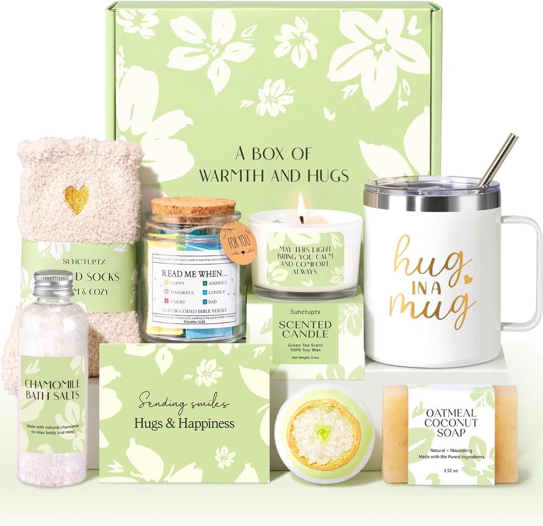 Self Care Get Well Soon Gift Baskets for Women, 8pcs Christian Birthday Gifts for Women Inspirational Christmas Ideas for Mom Her Friend, Care Package After Surgery Thinking of You Sympathy Box