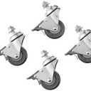 POWERTEC 2-1/2 Inch Threaded Stem Caster Wheels Set of 4 with Brake & 400 lbs Loads, Heavy Duty 1/2"-13 x 1" Stem Casters, Dual Locking TPR Rubber Castor Wheels for Furniture, Cart, Dolly & Workbench