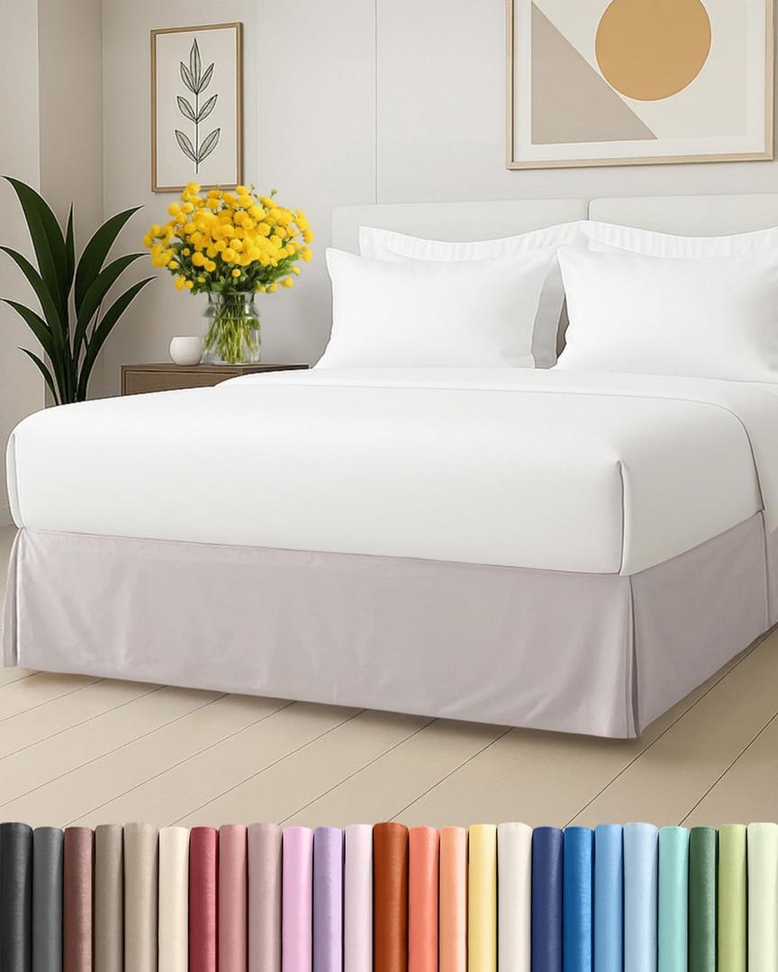 Pleated Bed Skirt Twin Size - 3 Sided Pleated Bed Skirt Twin - Ultra-Soft, Easy Fit with 15 Inch Tailored Drop - Hotel Quality, Wrinkle & Fade Resistant - for Women, Men, Kids and Teens - Light Grey