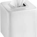 mDesign Steel Square Tissue Box Cover, Modern Facial Paper Holder for Bathroom Vanity Countertop, Bedroom Dresser, Night Stand, Desk, Office and End Table - Unity Collection - White