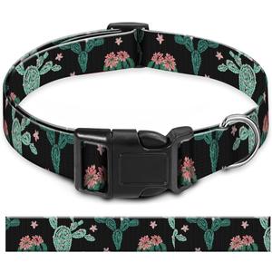Dog Collar, Cute Pet Collar Adjustable for Medium Dogs, Soft Dog Collars with Quick Release Buckle for Walking Running Dark Cactus