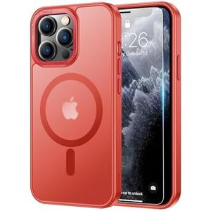 LUHOURI Enhanced Magnetic for iPhone 13 Pro Max Case with Screen Protector - Compatible with Magsafe, 21ft Military-Grade Drop Tested, Slim Fit Shockproof Translucent Matte Cover -Red