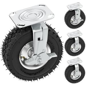 8 inch Casters Wheels, Heavy Duty Casters Set of 4 Load 880lbs with Brake, Locking Swivel Plate Caster, Industrial Castor Wheels for Workbench, Cart, Trolley, Wagon and Shelves