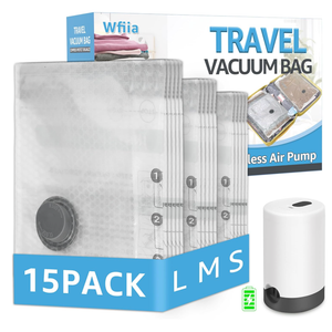 15 Packs Vacuum Bags for Travel with Rechargeable Pump, 3 Sizes Vacuum Seal Bags for Clothing, Compression Vacuum Travel Bags for Luggage, Vacuum Packing Bags for Closet Organization