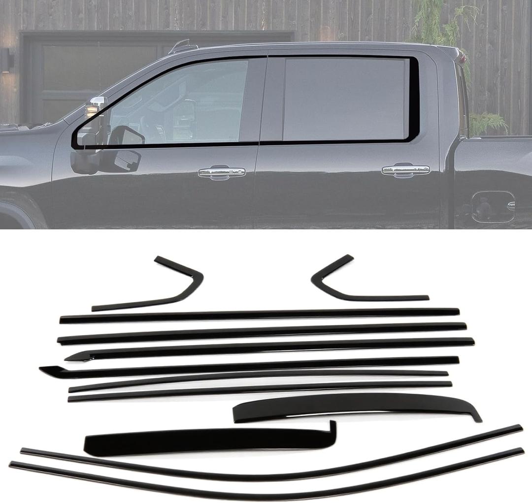 Stainless Steel Window Trim Chrome Delete for Silverado 2500HD 3500HD Crew Cab 2020-2026 Black Window Trim Blackout Kit