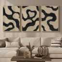 Framed Neutral Abstract Wall Art for Living Room, 3 Piece Black and Beige Mid Century Modern Painting Print, Large Line Canvas Artwork for Dining Room Bedroom Hallway Office Walls Decor, 24x36 Inch, 24" W x 36" H x 3Pcs