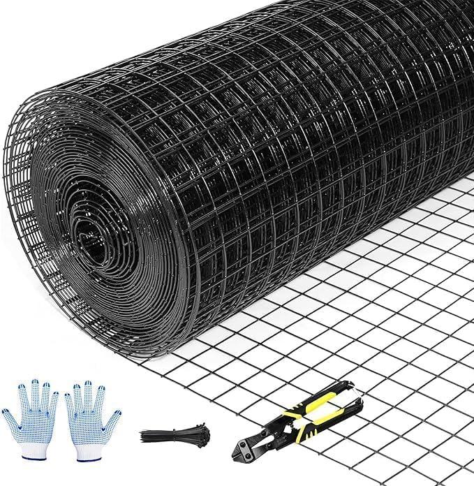 Tongmo 36" x 100' Black Hardware Cloth, 1inch Mesh Chicken Wire Fence, 19 Gauge Vinyl Coated Wire and Welded Wire Roll,Garden Fence, Poultry Netting for Rabbit/Duck/Chicken Coop