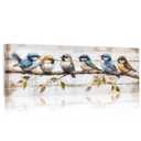 ARTZGX Bird Canvas Wall Art Colorful Birds on Branch Pictures Wall Decor Rustic Sparrow Artwork Painting for Living Room Decor Frame(White 8L x 24W)