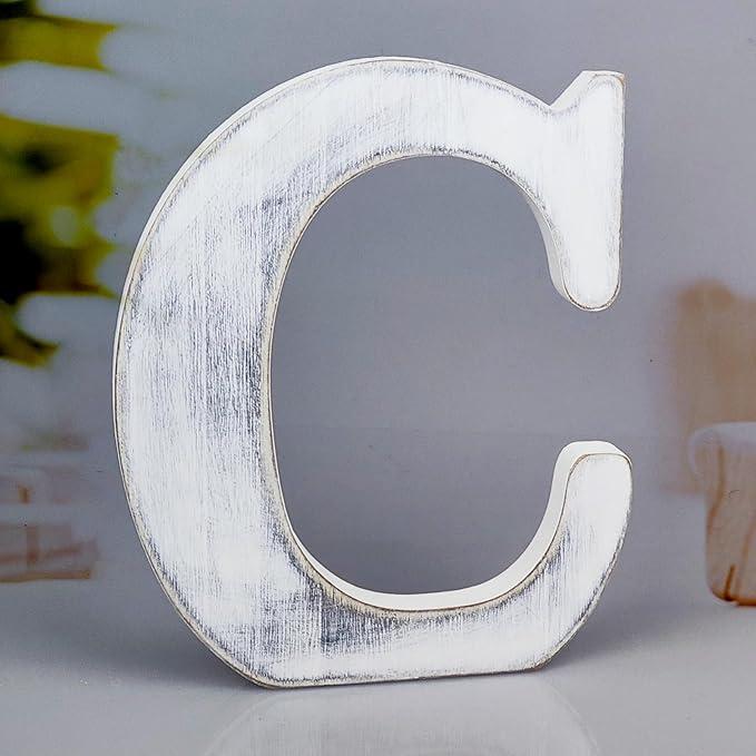 WOODOUNAI 8 Inch Rustic White Wood Letters Unfinished Wood Letters for Wall Decorative White Retro Standing Letters Sign Board Decoration for Craft Home Party Projects (C)