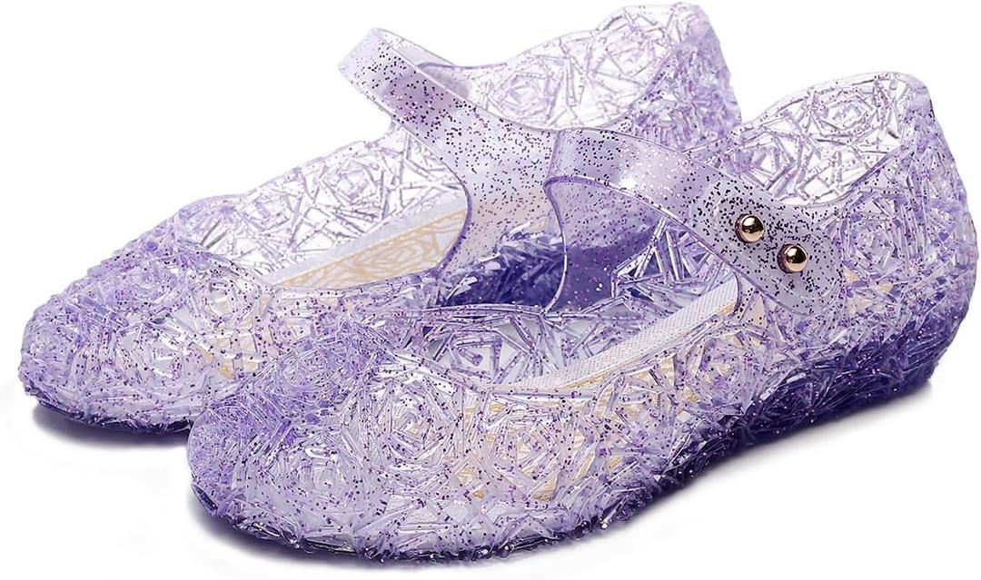 Flats Mary Jane Dance Party Cosplay Shoes, Snow Queen Princess Sandals for Little GirlsToddler, Birthday, Christmas (Purple)