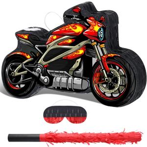 Shappy 3D Train Piata Red Motorcycle Piata Small Race Car Birthday Decor with Blindfold Stick Confetti Railroad Bike Car Party Decorations for Racing Theme Birthday Favors Supplies(Red motorcycle)