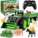 Remote Control Tractor Toy Set with Trailer & Farm Accessories, Light Up Farm Truck Toys for Boys & Girls 3, 4, 5, 6, 7 Year Old, 2.4 Ghz RC Tractor Toys, Ideal Christmas, Birthday Gifts for Kids