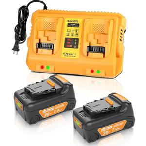 2Pack 7.0Ah Replacement for Dewalt 20V Battery with DCB102 Dual Port Charger (Orange)