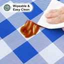misaya Round Fitted Tablecloth with Elastic Edge, Buffalo Plaid Waterproof Vinyl Flannel Backed Table Cloth Cover Fits 36"-44" Round Tables for Dinner, Outdoor, Picnic, Blue White Check