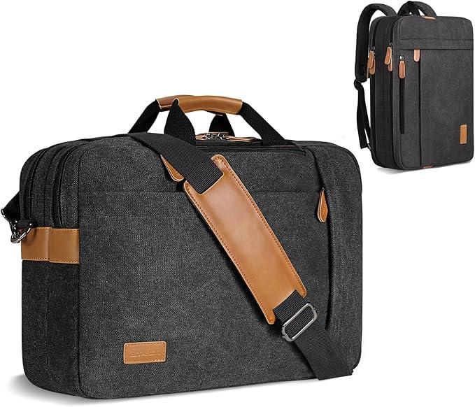 ESTARER 3 In 1 Laptop Bag for Men, 1717.3 Inch Computer Bag Laptop Backpack for Work/Travel/Business, Convertible Briefcase Water Resistant Canvas Messenger Bag (Dark Grey)