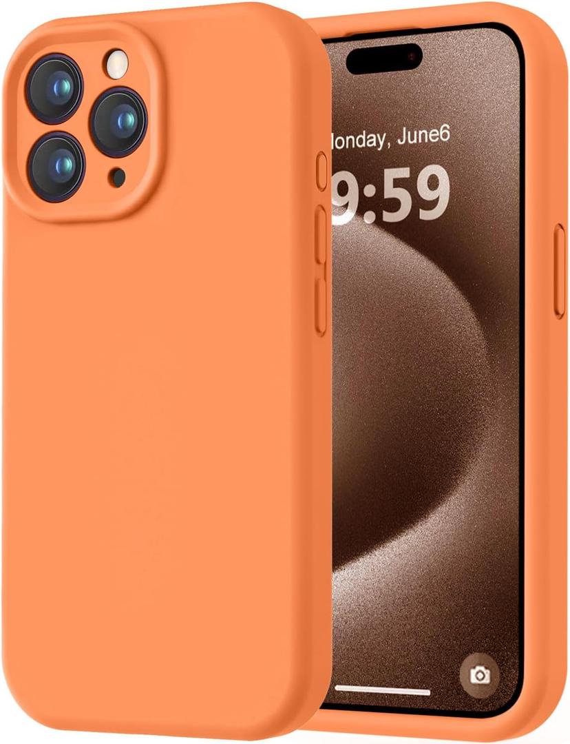 LOVE 3000 Designed for iPhone 15 Pro Max Case, Premium Silicone with [Soft Anti-Scratch Microfiber Lining] Shockproof Protective Phone Case for Men Women Girls 6.7", Bright Orange