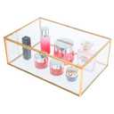 HighFree Vintage Glass Box with Lid - Clear Jewelry Glass Display Box Keepsake Box - Home Decor Decorative Box for Trinket Rings Bracelet (Gold, Large)