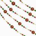 Christmas Tree Garland – Red, Green, Gold, Silver 10-Foot Beaded Holiday Garland with Decorative Striped Acrylic Balls – Festive Xmas Decoration for Mantel, Tree, Stairs, and More