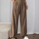 Womens High Waisted Wide Leg Pants Pleated Tailored Trousers with Pockets Business Casual Dress Pants Brown M
