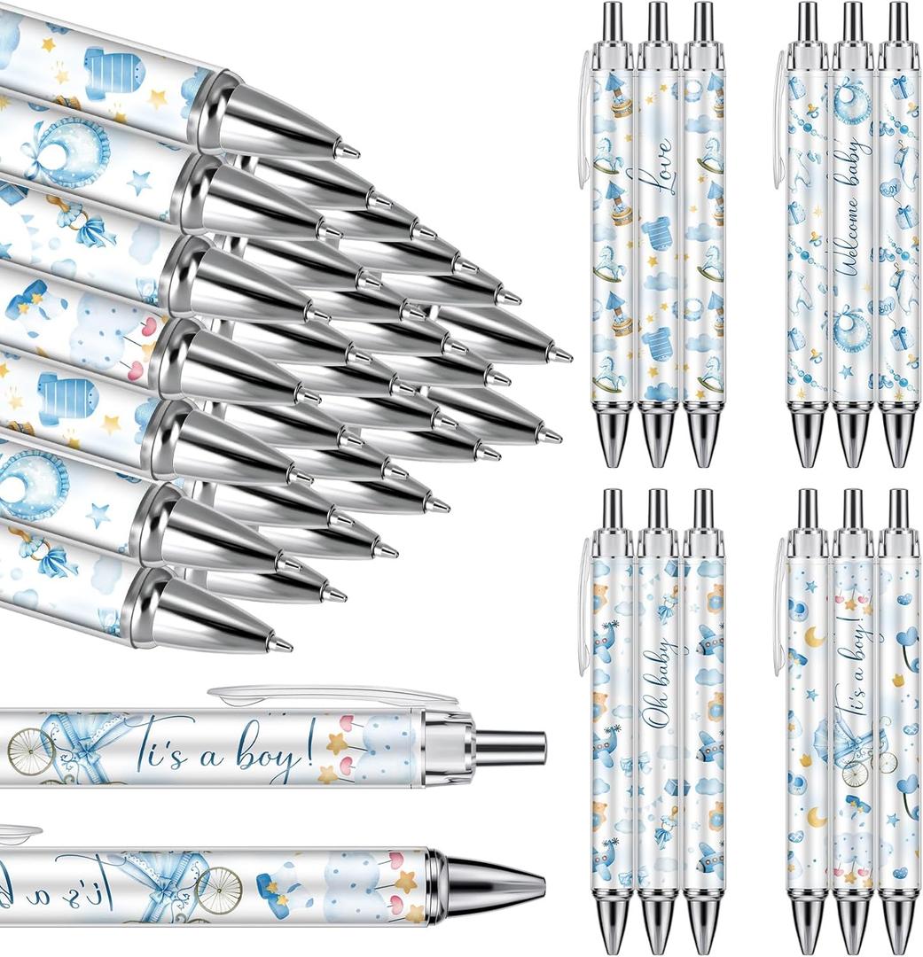 Chuangdi 24 Pcs Baby Shower Ballpoint Pens Favors Bulk Retractable Ballpoint Pen Black Ink with Baby Shower Gifts for Guests School Supply(Boy)