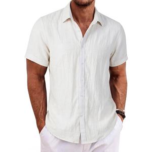 Beninos Men's Short Sleeve Linen Shirt Lightweight Casual Solid Color Summer Button Down Shirt (YM2089 Beige, L)
