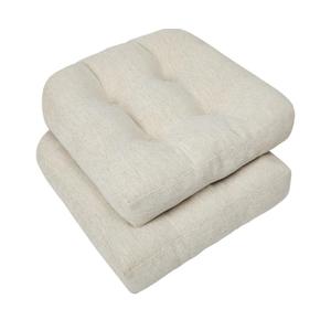 downluxe Chair Cushions for Dining Chairs 2 Pack, Tufted Indoor Chair Pads with Non-Slip Bottom, U-Shaped Kitchen Chair Cushions, 17"x17"x4", Beige