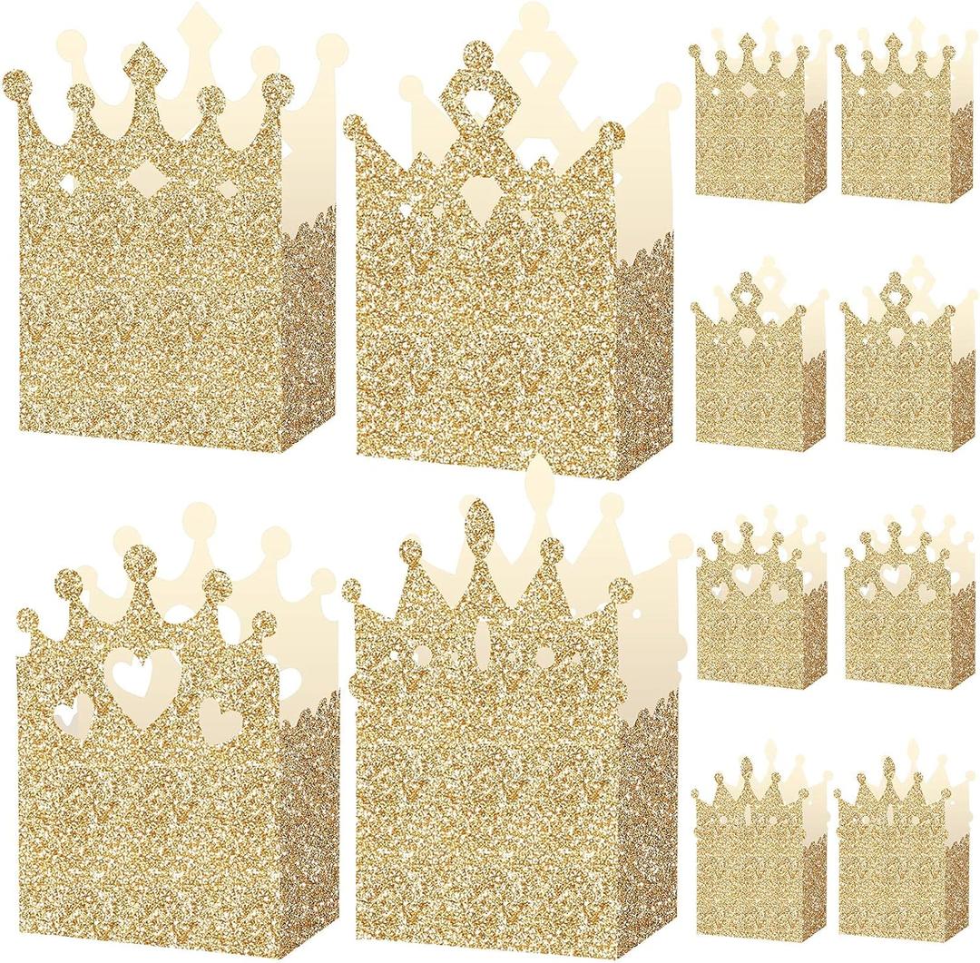 Outus 20 Pieces Princess Crown Boxes Glitter Princess Boxes Crown Candy Box Gold Party Favor Wedding Birthday Baby Shower Supplies