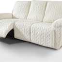 vctops 8 Pieces Geometric Jacquard Plush Recliner Sofa Covers Soft Fuzzy Fluffy 3 Seats Couch Cover Anti-Slip Sofa Slipcover Furniture Protector with Elastic Bottom for Kids Pet(Cream,3 Seat)