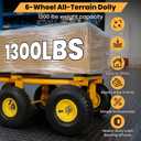 6 Wheel All Terrain Dolly, Heavy Duty Furniture Dolly 1300 Lbs Capacity, 10" Inflatable Tires Big Wheel Dolly, All Terrain Mover for Homes, Logistics, Warehouses, Shopping - 35.5" x 18" - Yellow