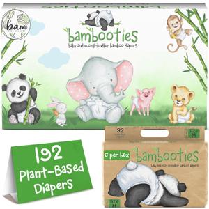 Bamboo Baby Diapers, Totally Chlorine Free for Sensitive Skin for Newborns to XXL. Hypoallergenic & Non Toxic Eco Friendlier Plant-Based Materials. TCF Medium Size 2 to 3 Diapers (192 ct)