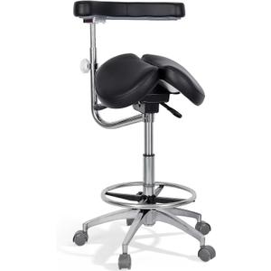 Round Rolling Stool&Split Seats and Footrest Dental Chair with Rotatable Armrests for Dentist Office Shop Home