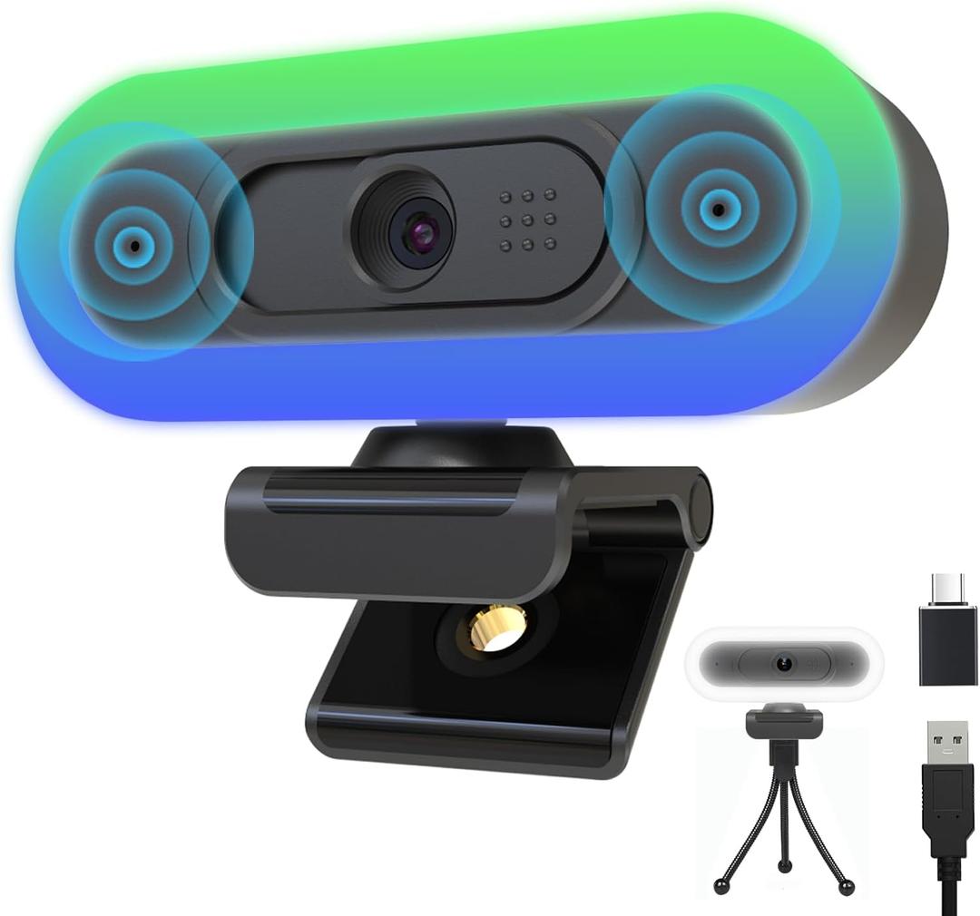 2K Webcam for PC, Plug and Play USB C Webcam with Dual Microphones,Ring Light,Fill RGB Light & Cover,Autofocus,65FOV,1080P@60FPS, PC Web Camera for Desktop Computer Laptop Mac Zoom Streaming