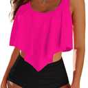 Edelqual Tankini Swimsuits for Women High Waisted Bikini Sets Plus Size Two Piece Bathing Suits Tummy Control Swimwear (Large, Rose Red and Black)