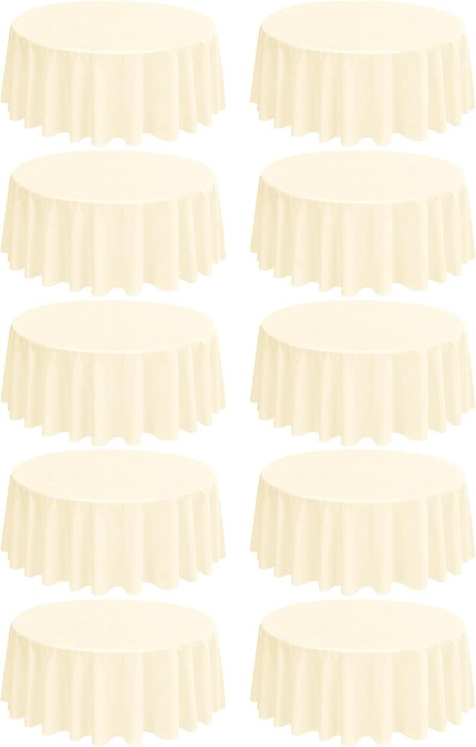 10 Pack Round Tablecloths - 120 Inch Beige Polyester Cover, Stain and Wrinkle Resistant Washable Fabric Cloth for Wedding Banquet Parties