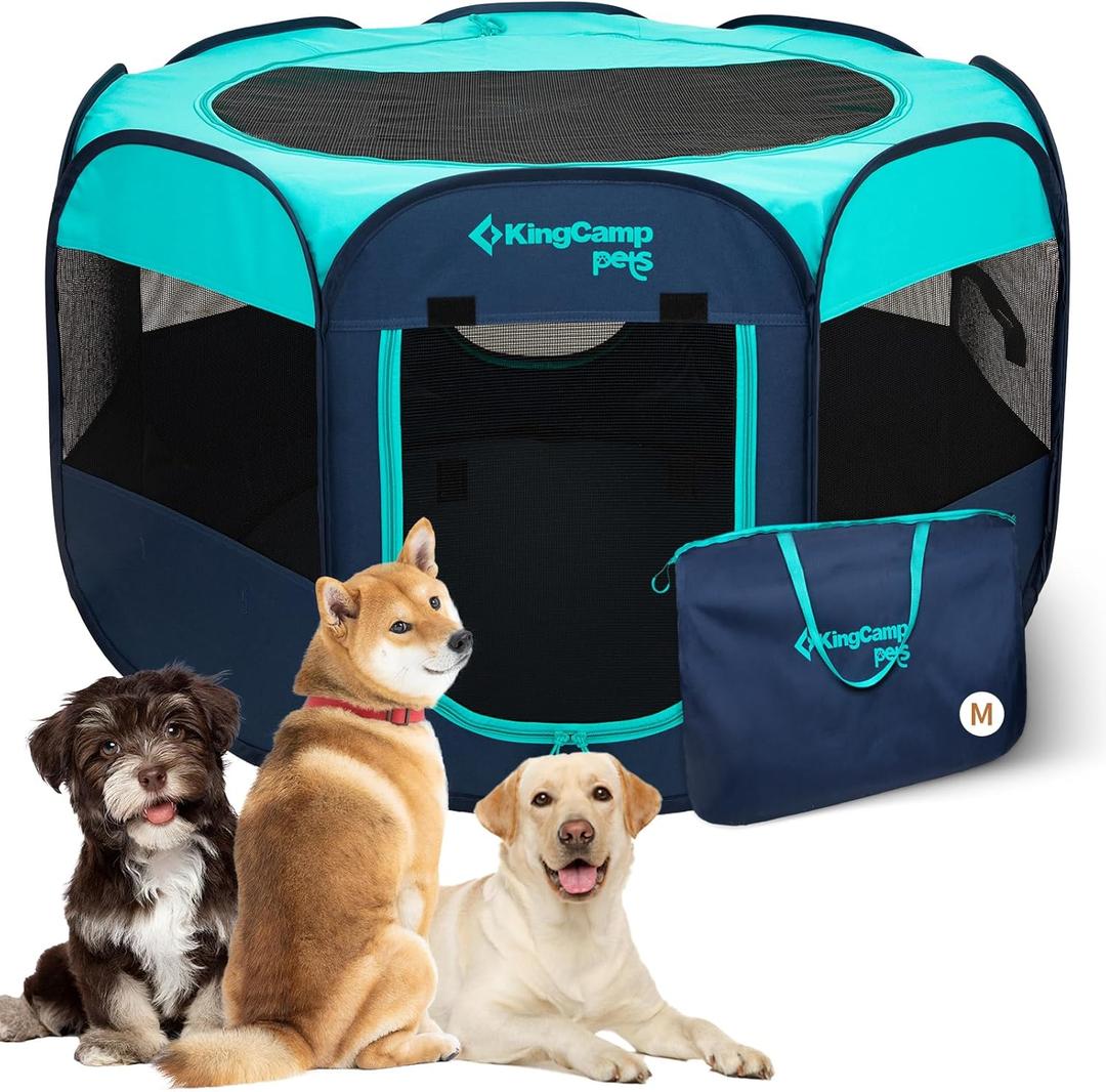 KingCamp Dog Playpen, Portable Foldable Cat Kitten Puppy Tent Crates 29"/36"/50" Pop Up Pet Playpen with Zippered Bottom & Cover for Indoor Outdoor Use (Medium, Green) (Playpen-Medium (35.8"x35.8"x22.8"))