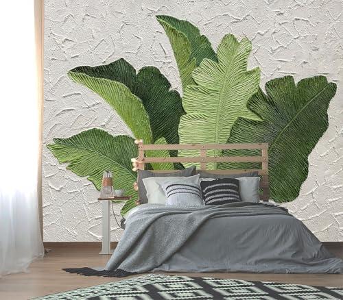 XMPMBM-Hand-Painted Banana Leaf Art Fabric Wallpaper Graffiti Green Leaf Living Room Bedroom Bathroom Wall Mural-W 132" X H 92"（93 Square Foot）
