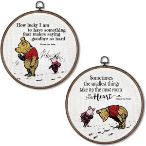 Giosve Cute Bear Pig Nursery Round Wall Art Canvas Framed Poster, Kids Room Decor, Cartoon Bear Pig Hanging Wall Sculptures for Baby Boys Girls Toddler Nursery Room Bedroom Decor, 10x10 Inch Set of 2