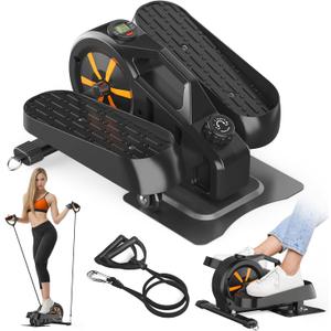 Ellipse Leg Exerciser, Mini Under Desk Elliptical Exercise Machine -Portable Seated Pedal Exerciser with Resistance Bands Quiet & Compact for Home Office Use (Orange)