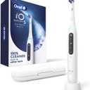 Oral-B iO Series 5 Ultimate White Rechargeable Electric Toothbrush with Visible Pressure Sensor, 2 Minute Timer, 5 Cleaning Settings, 1 Replacement Toothbrush Heads, and Travel Case, White