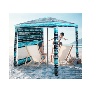 Beach Cabana, 6.2'×6.2' Beach Canopy with Side Wall, UPF 50+ UV Protection Easy Setup Tent Sun Shelter with Sand Pockets for Whole Family (Green Stripes)