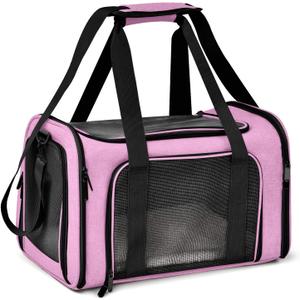 Pet Carrier for Small Medium Cats Dogs Puppies up to 15 Lbs, TSA Airline Approved, Soft Sided, Collapsible Travel - Pink (17.0"L x 11.0"W x 11.0"H)
