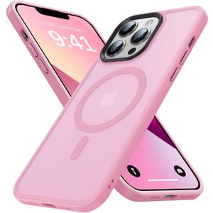 Strong Magnetic for iPhone 13 Pro Max Case [Compatible with Magsafe][Military Grade Drop Protection] Protective Shockproof Translucent Matte Slim Phone Case for iPhone 13 Pro Max, Pink