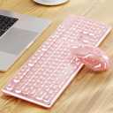 V3 Wireless Keyboard and Mouse with Single Backlit, Metal Panel, Bluetooth/2.4G Rechargeable Computer Keyboard and Mouse Combo Silent Lighted Full Size Cute Keyboards-Pink