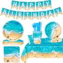 Beach Party Decorations for 24 Guests 194 PCS Beach Birthday Party Supplies with Plates, Cups, Napkins, Cutlery, Tablecloth & Happy Birthday Banner, Summer Beach Theme Party Decor