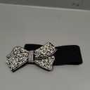 Elastic Pearl Belt Women Black Rhinestone Bow Tie Stretch Belts Sparkly Crystal Wide Waist Belts for Dress (S:Fits Waist 27-32 Inches)