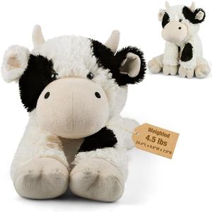 Bobbie & Laxi 24" & 4.5 lbs Weighted Cow Stuffed Animal, Adjustable Sitting & Laying Plush Toy Pillows with Removable Ceramsite Bag for Companion, Cuddly & Soft Gifts for Adults, Kids, Boys and Girls