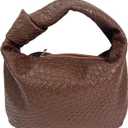 PHILOMENA Woven Hobo Bag for Women Knot Strap Handbags Leather Dumpling Clutch Purses with Zipper (Coffee)