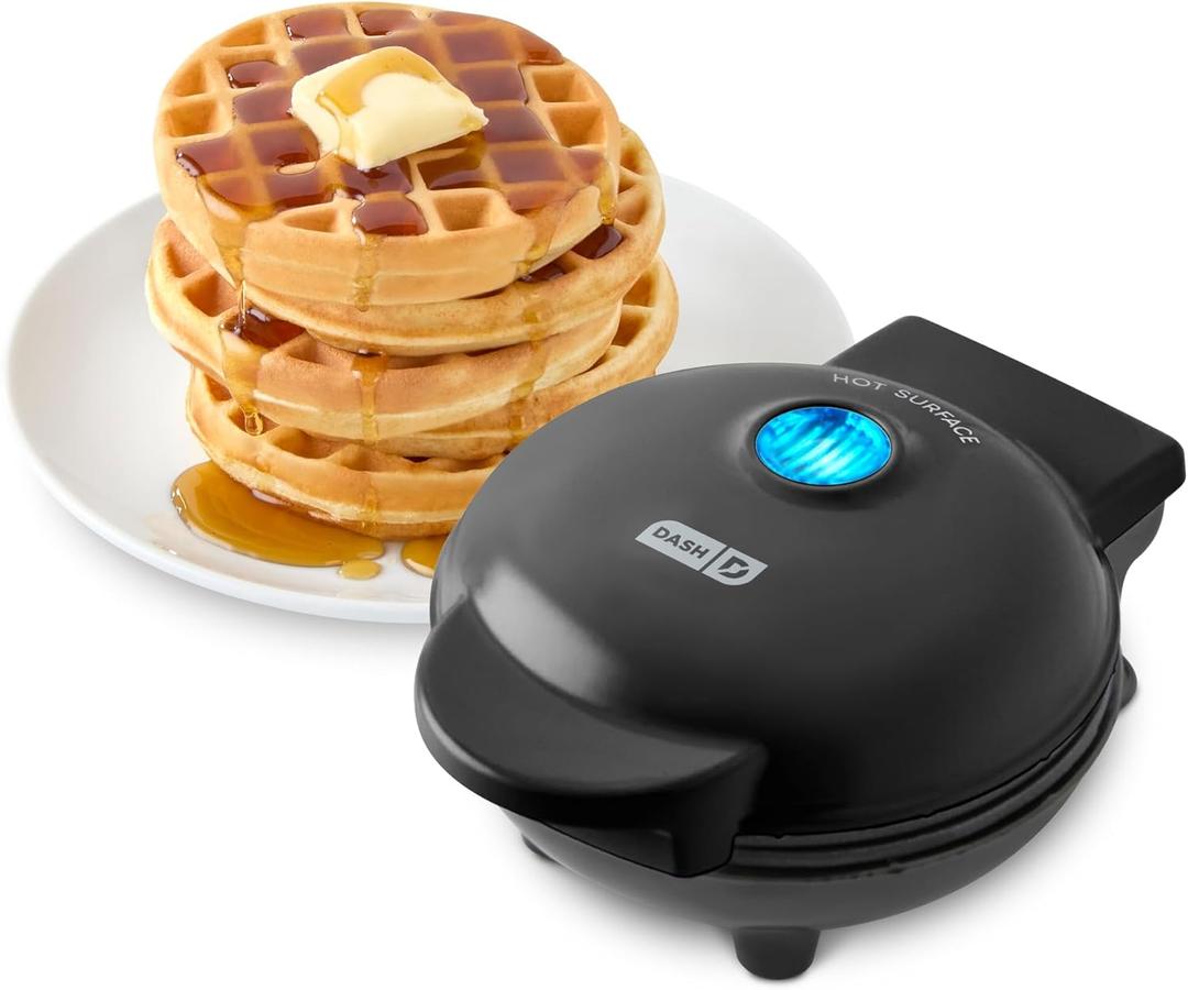 DASH Mini Waffle Maker - 4 Waffle Mold, Nonstick Waffle Iron with Quick Heat-Up, Nonstick Surface - Perfect Mini Waffle Maker for Kids and Families, Just Add Batter (Black)